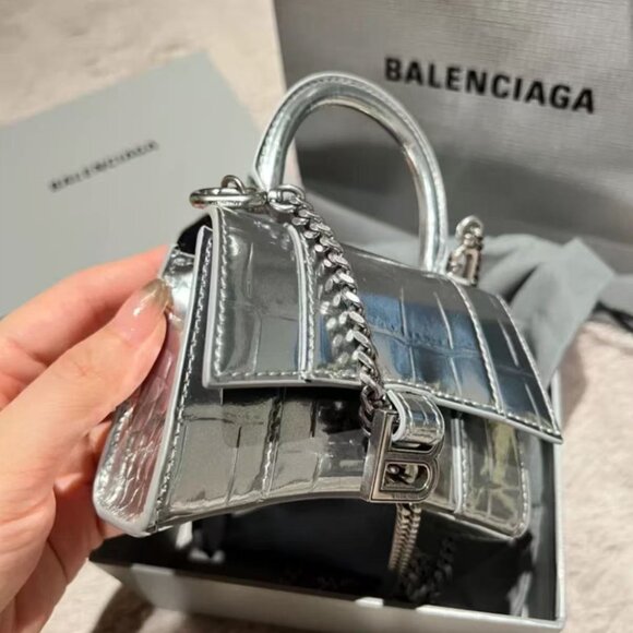 NWT Balenciaga Mini Hourglass Croc-Embossed Leather Top Handle Bag / Crossbody - Picture 3 of 6